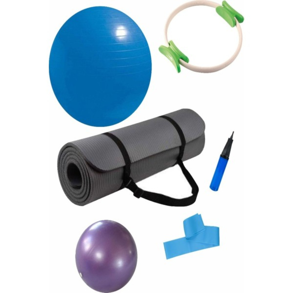 Povit 6'lı Pilates Seti 1 cm Gri Mat + 25 cm Top + 65 cm Top + Bant + Çember Pilates Minderi Fiyatı