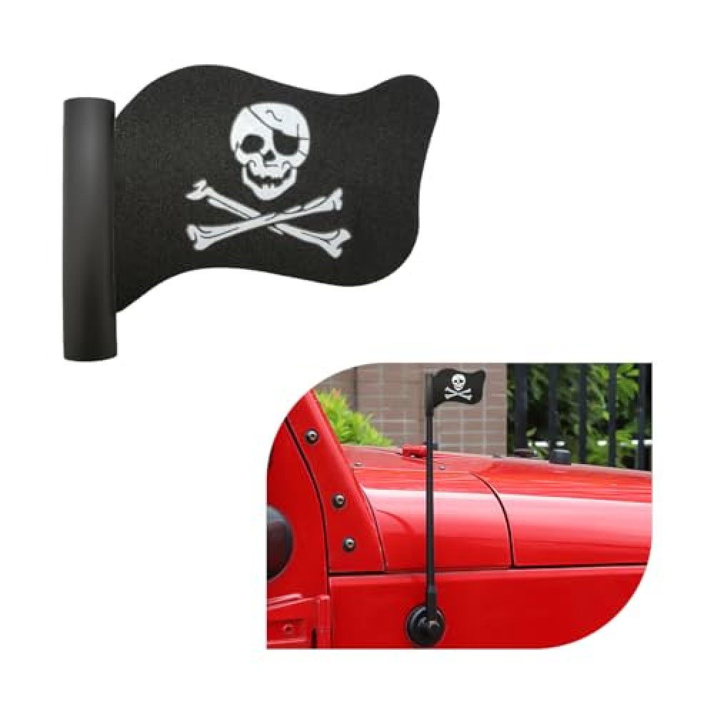 Povtii Pirate Flag Car Antenna Topper, Skull Crossbones Partern Automotive Antenna Topper, Cool Pirate Flag Shaped Auto Antenna Ball for Most Vehicles, Universal Car Accessories