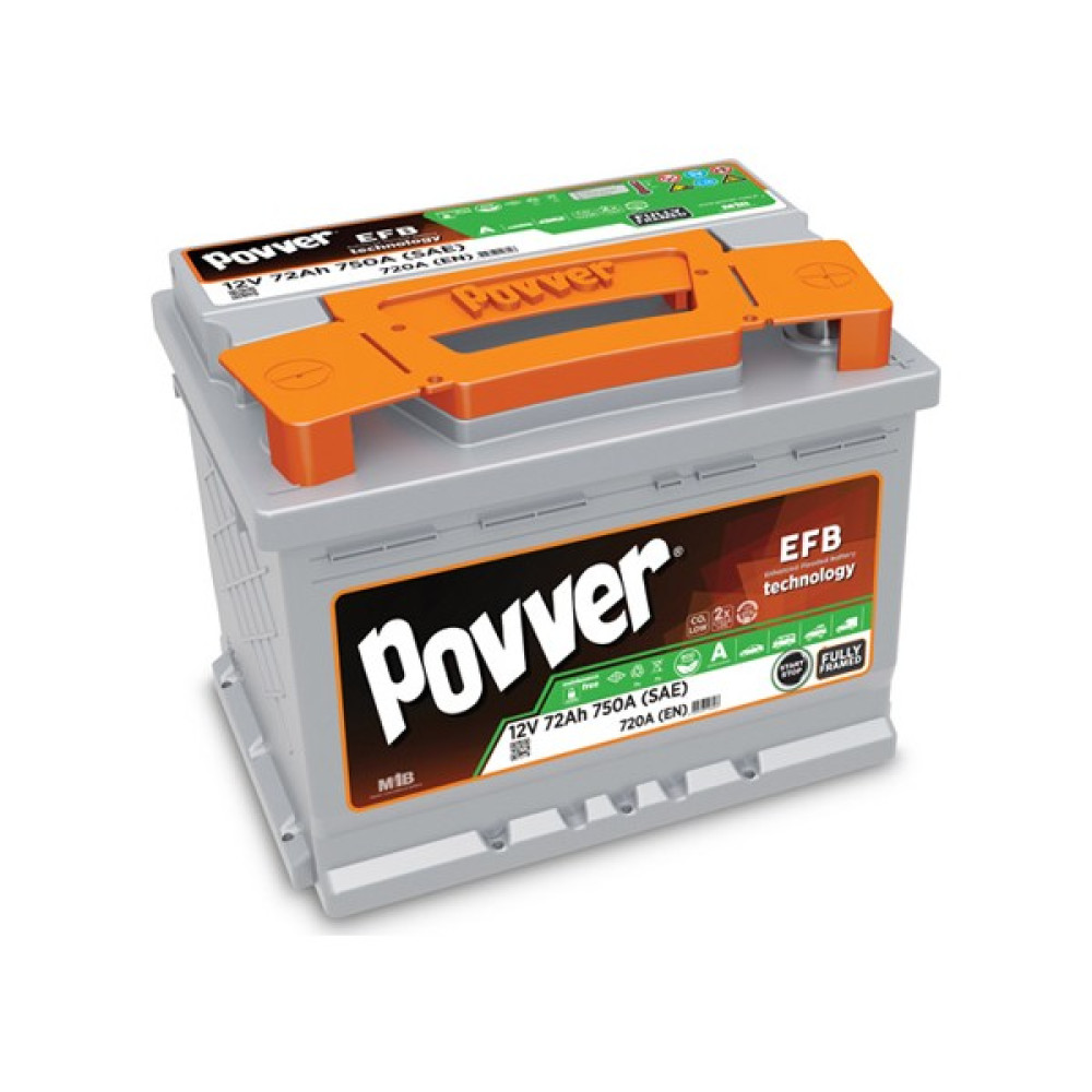 Povver Akü 12V 72AH Efb 720A Cca Start-Stop Akü Akü Fiyatı