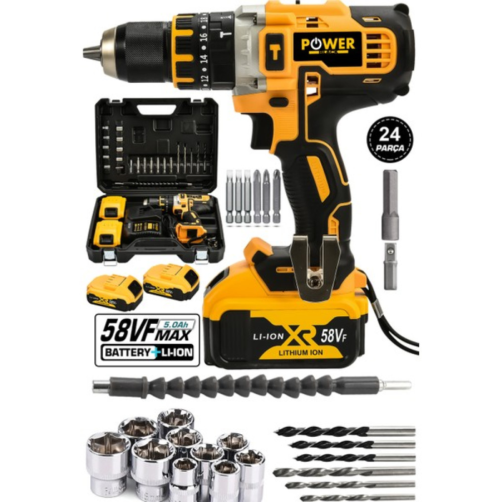 Power Black 5AH Professional Kömürlü 13 mm Şarjlı Darbeli Matkap Vidalama Set Oto Boyaları Fiyatı
