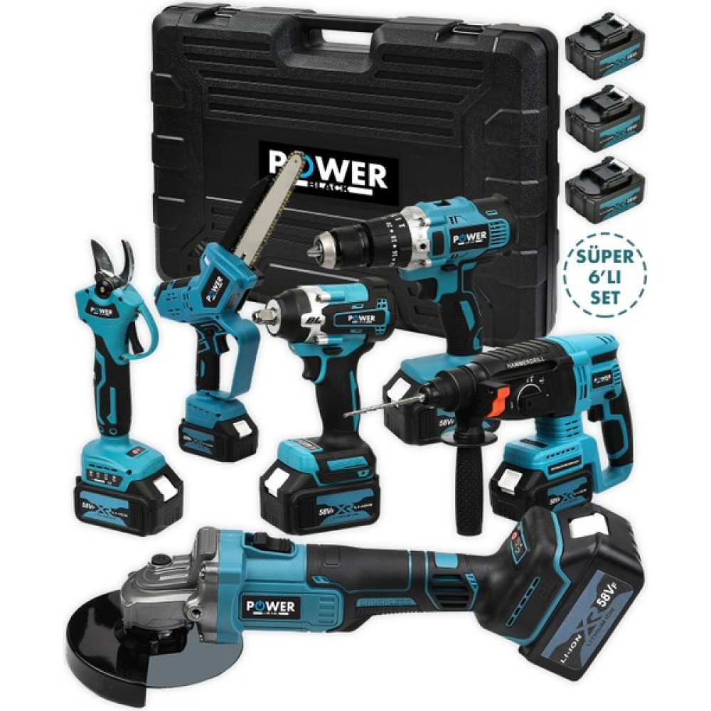 Power Black German 58VF Brushless 6'lı Set Şarjlı Hilti Şarjlı Taşlama Şarjlı Darbeli Matkap Makas&testere Oto Boyaları Fiyatı