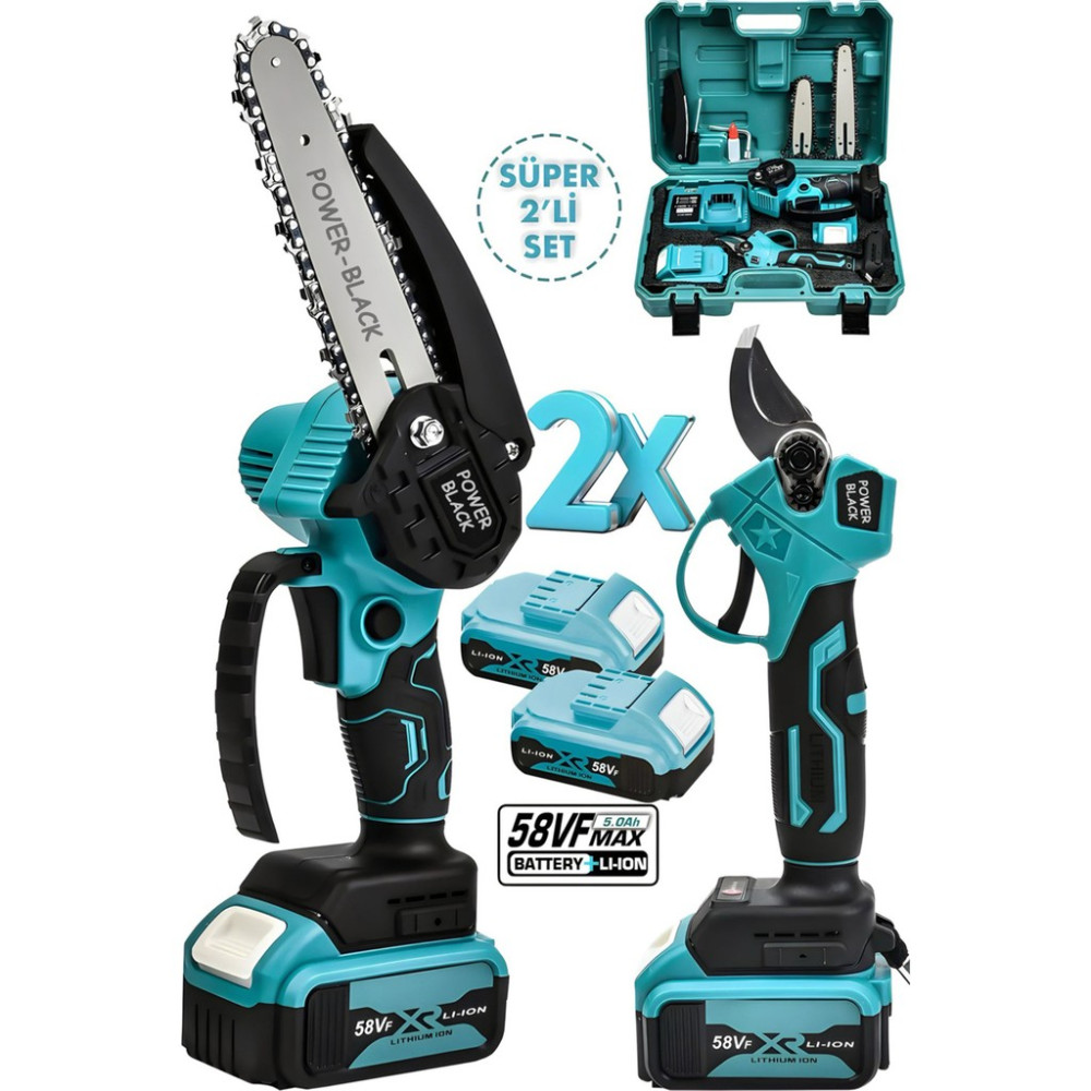 Power Black Germany 2 Li Set 58 Vf 5 Ah Çift Akülü Çelik Şanzıman Şarjlı Dal Budama & Testeresi Dal Budama Makineleri Fiyatı