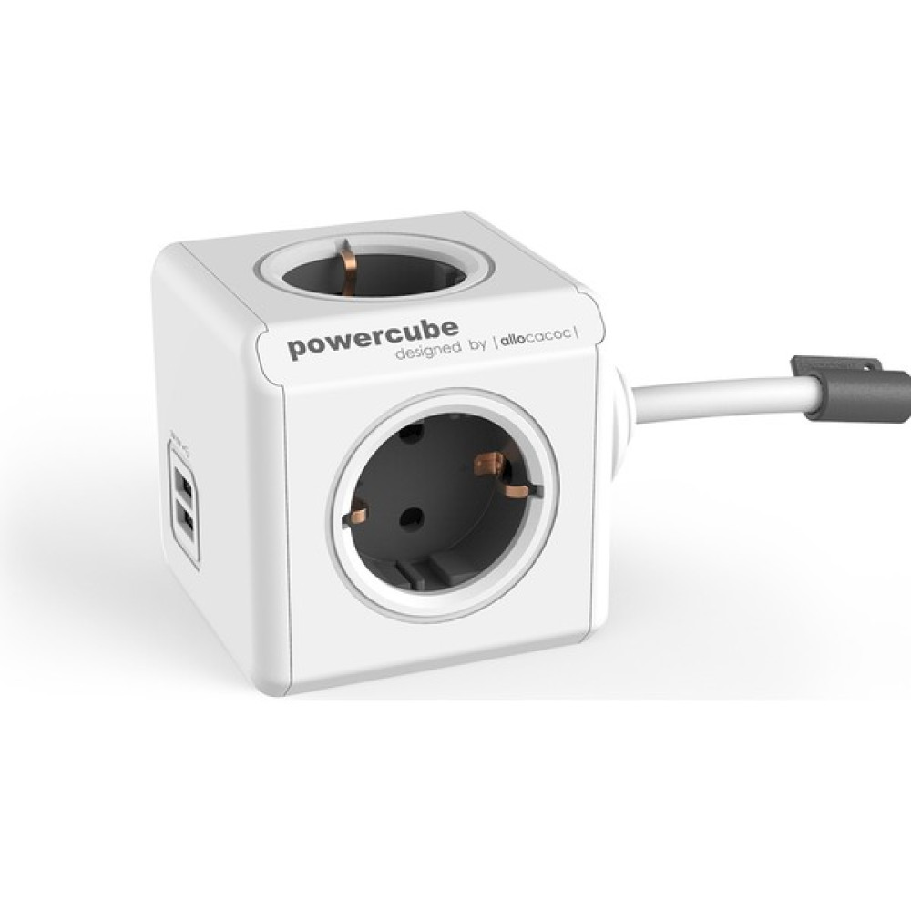 Power Cube 4'lü Uzatma Kablolu Priz + 2 USB Port Priz Çoklayıcı - Gri (Yurt Dışından) Prizler Fiyatı