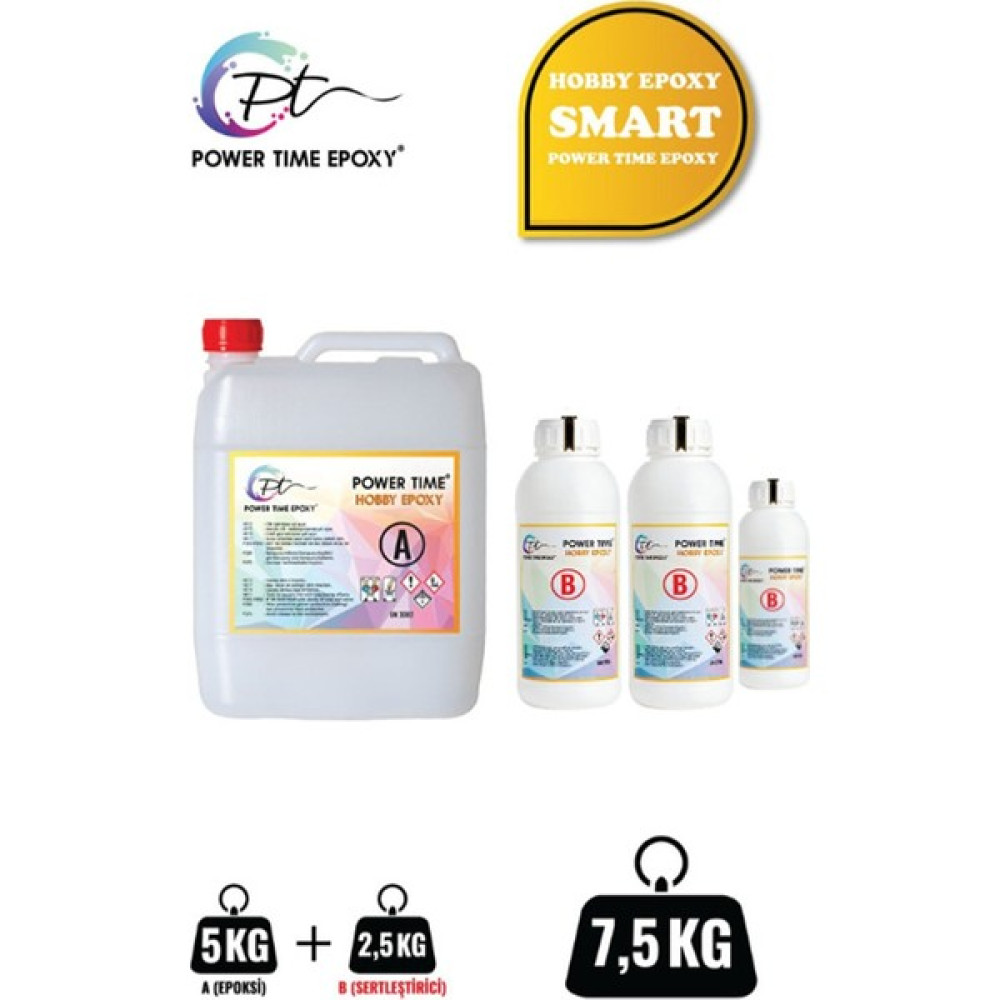 Power Time Epoxy 7.5 kg Hobby Epoxy Smart/ Hobi Epoksi Reçine Şeffaf Ince Döküm Sanatsal Malzemeler Fiyatı