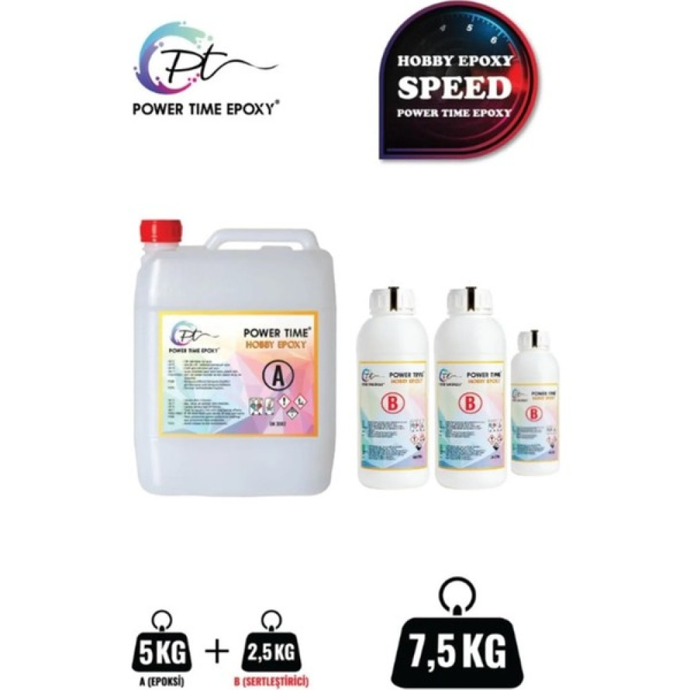 Power Time Epoxy 7.5 kg Hobi Epoksi Speed/ Hızlı Kuruma/ Şeffaf Epoksi Reçine Ince Döküm Sanatsal Malzemeler Fiyatı