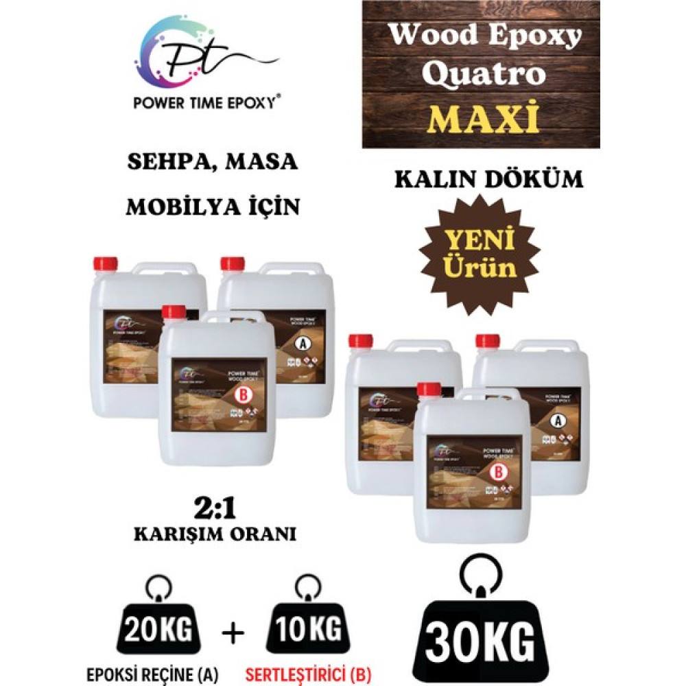 Power Time Epoxy Wood Epoxy Quatro Maxi/ Kalın Döküm Şeffaf Epoksi Reçine Sehpa Masa Için Sanatsal Malzemeler Fiyatı
