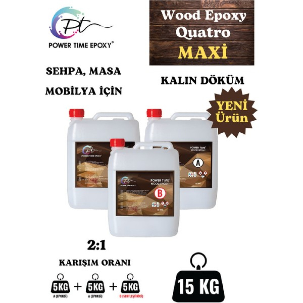 Power Time Epoxy Wood Epoxy Quatro Maxi/ Kalın Döküm Şeffaf Epoksi Reçine Sehpa, Masa Için (Yeni) - 15 kg Sanatsal Malzemeler Fiyatı