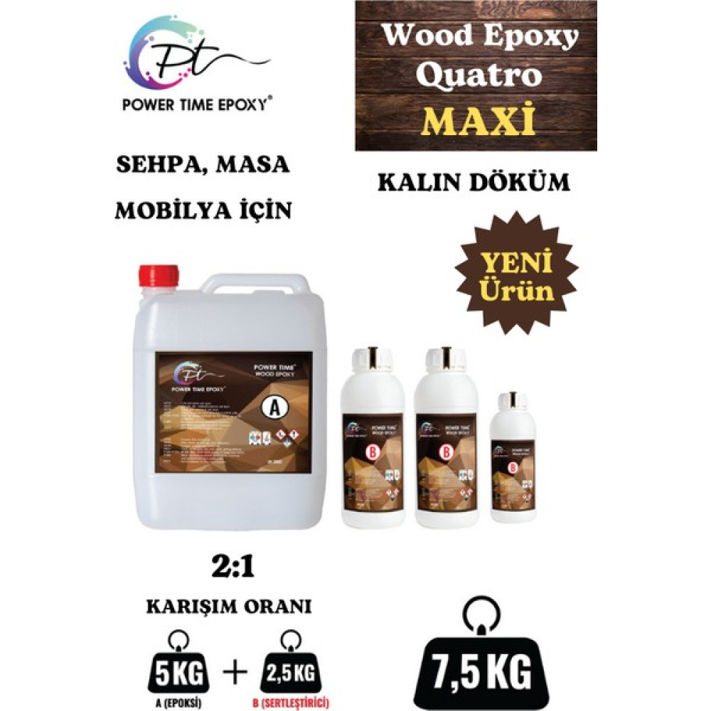 Power Time Epoxy Wood Epoxy Quatro Maxi/ Kalın Döküm Şeffaf Epoksi Reçine Sehpa, Masa Için (Yeni) - 7.5 kg Sanatsal Malzemeler Fiyatı