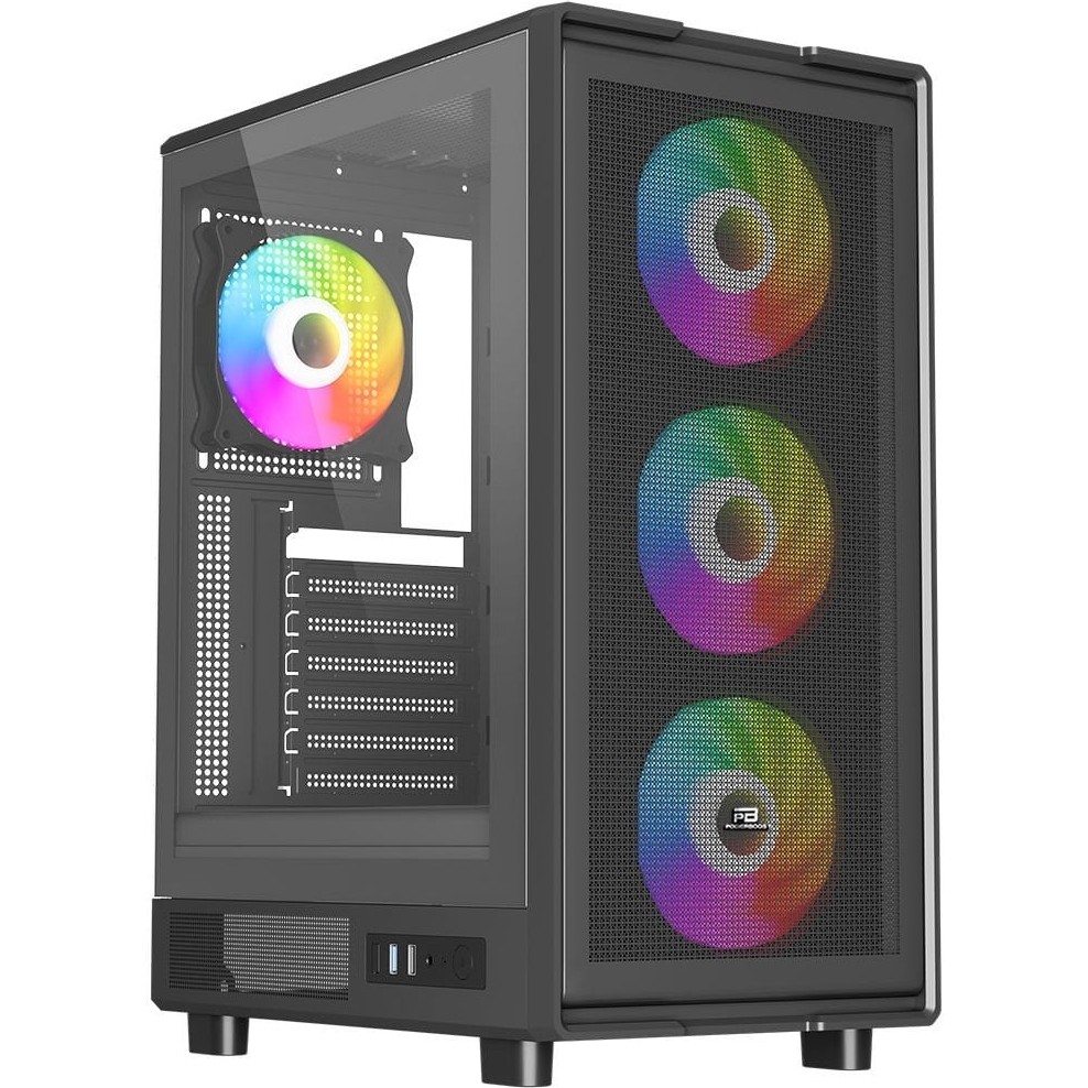 PowerBoost A601B 600W 80+ Temperli Camlı 4*12cm Rainbow Fanlı Mesh Mid-T ATX Gaming Siyah Kasa (JBST-PBA601B) - 600 W PC Kasaları Fiyatı