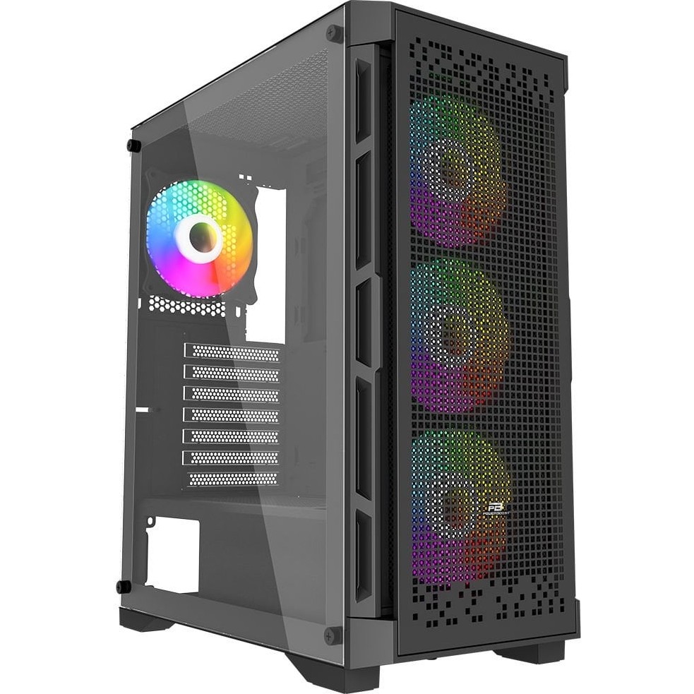 PowerBoost PB-PS7840B 600W Temperli Camlı 4*12cm Rainbow Fanlı Mesh Mid-T ATX Gaming Siyah Kasa (JBST-PBPS7840B) - 600 W PC Kasaları Fiyatı