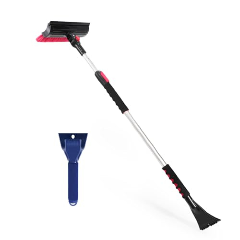 POWERJET 39”- 61” 3-1 Pivot Long Snow Brush with Ice Scrapper (C80000), Window Squeegee, Snow Broom Head, Pin Lock Telescopic with Soft EVA Grip, Ice Scraper Combo, Cars, SUVs