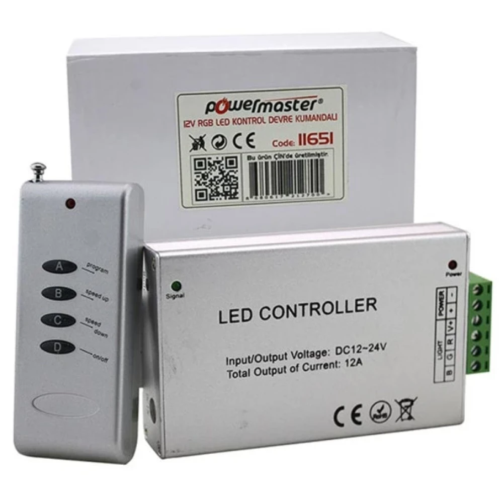 Powermaster Pm-11651 12 Volt - 24 Volt - 12 Amper Kumandalı Rgb Led Kontrol Devresı Dış Mekan Aydınlatma Fiyatı