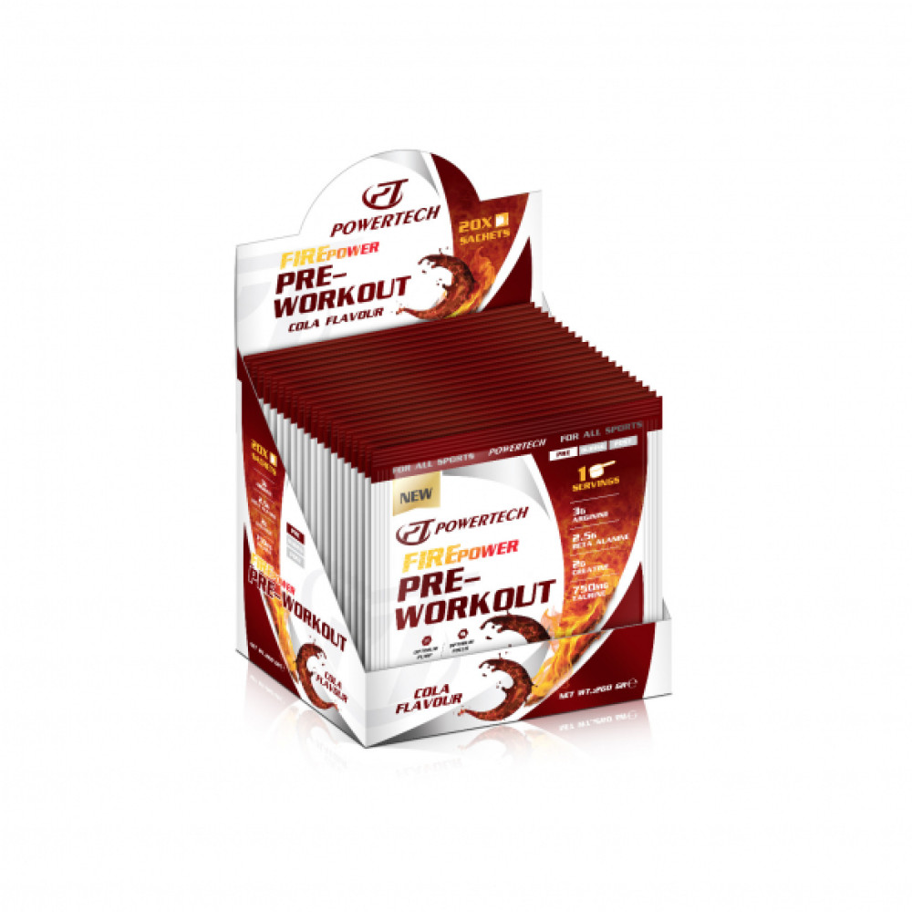 Powertech Firepower Pre-Workout ( Beta Alanine - Arjinin- Taurin - Betain) 20 Sachets -Hızlı Ucretsız Kargo Sporcu Besinleri Fiyatı