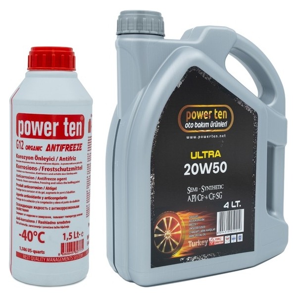 Powerten 20W50 Motor Yağı 4 Litre + Kırmızı Antifriz -40 1.5 Litre 2025 Motor Yağı & Katkıları Fiyatı