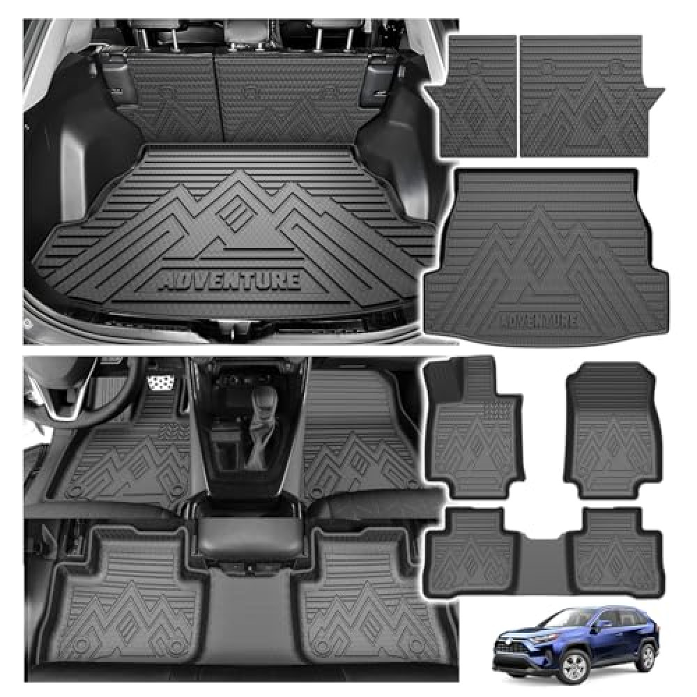 Powerty Floor Mat for Toyota RAV4 2019-2025, All Weather Cargo Mat Trunk Mat Liner with Backrest Mat Replacement for 2019-2025 Toyota RAV4 Accessories (Trunk Mat+Backrest Mat+Floor Mat)