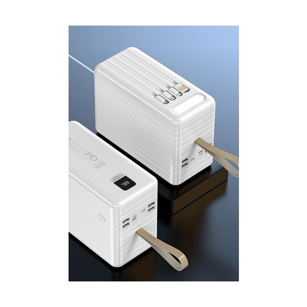 Powerway 22.5W 120.000 Mah Hızlı Şarj Dahili Kablolu Trafo Powerbank - Beyaz Taşınabilir Şarj Cihazı - Powerbank Fiyatı