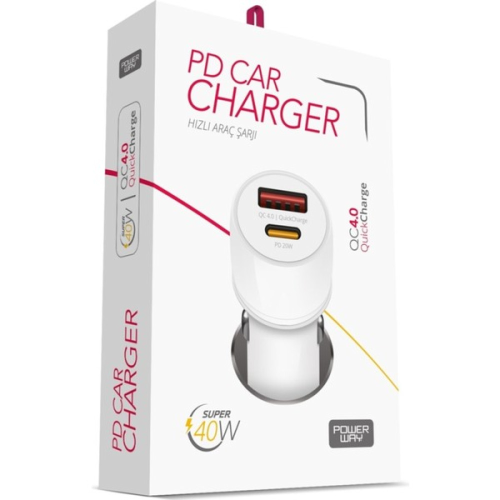 Powerway Cc4.0 QC40 40W 5V 4 Amper Type C - USB Araç Şarj Başlığı Beyaz Oto Boyaları Fiyatı