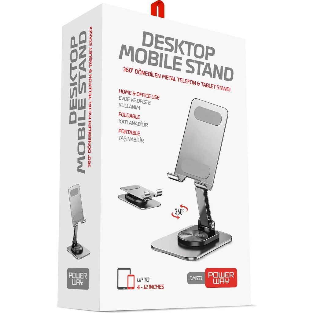 Powerway DMS33 Kaliteli Metal 360 Dönebilen Ayarlanabilir Tablet ve Telefon Tutucu Masa Üstü Standı - Siyah Tablet Aksesuarı Fiyatı