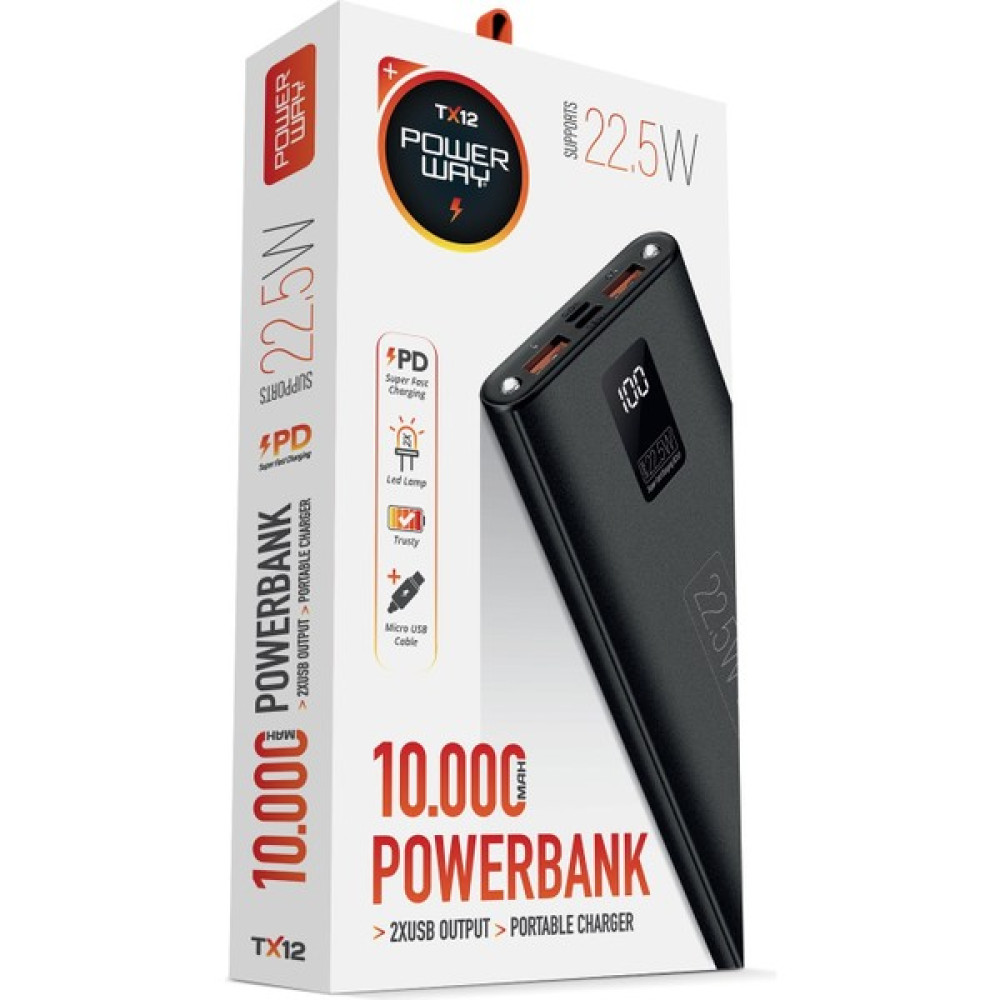 Powerway TX12 10.000 Mah Dijital Göstergeli Hızlı Şarj Powerbank - Siyah Oto Boyaları Fiyatı