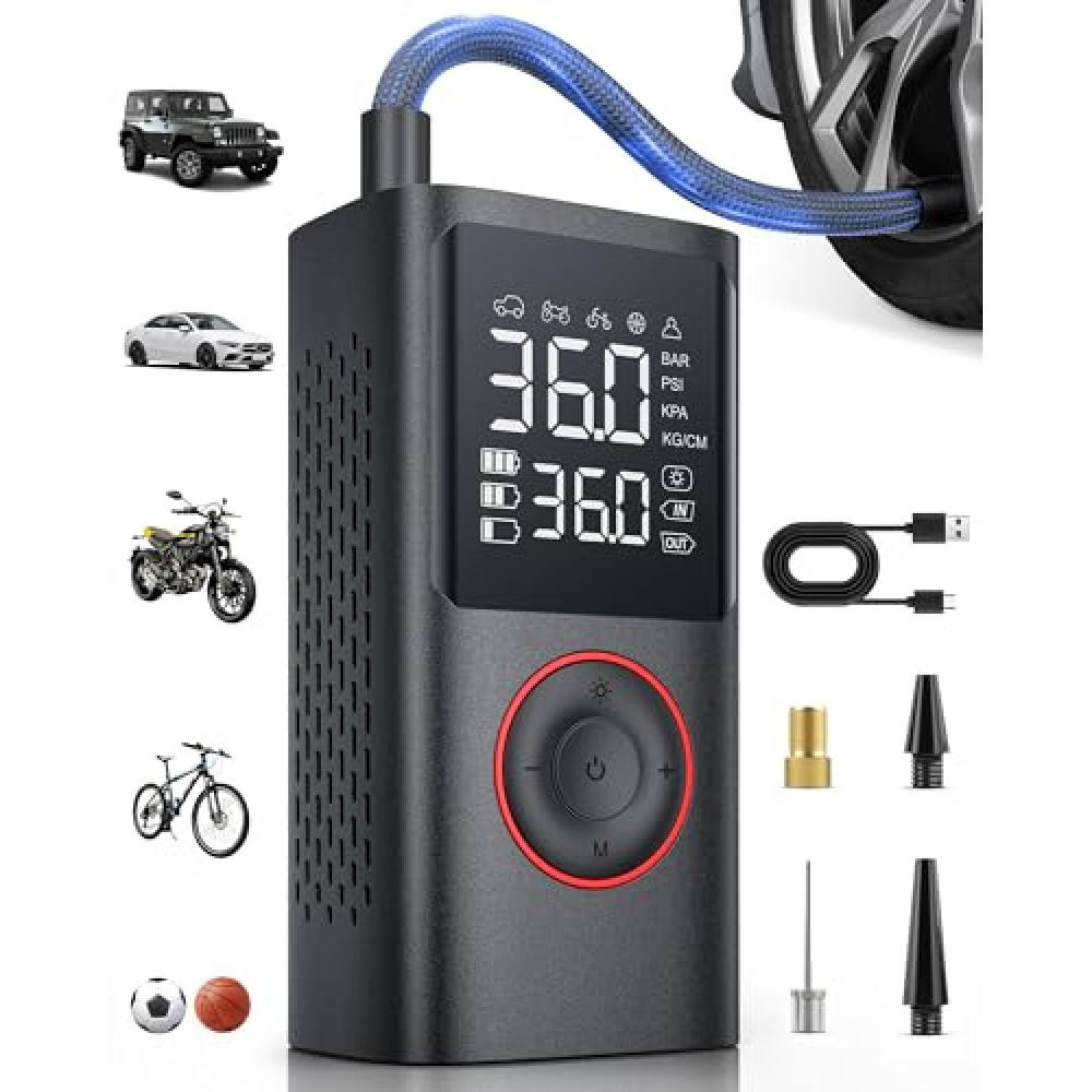 Powools Tire Inflator Portable Air Compressor, 150 PSI Cordless Mini Bike Tire Pump, Air Pump for Auto, Motorcycle, Bicycle, Balls with Pressure Gauge&LED Light, Black, Medium Araba & Motorsiklet Aksesuarı Fiyatı