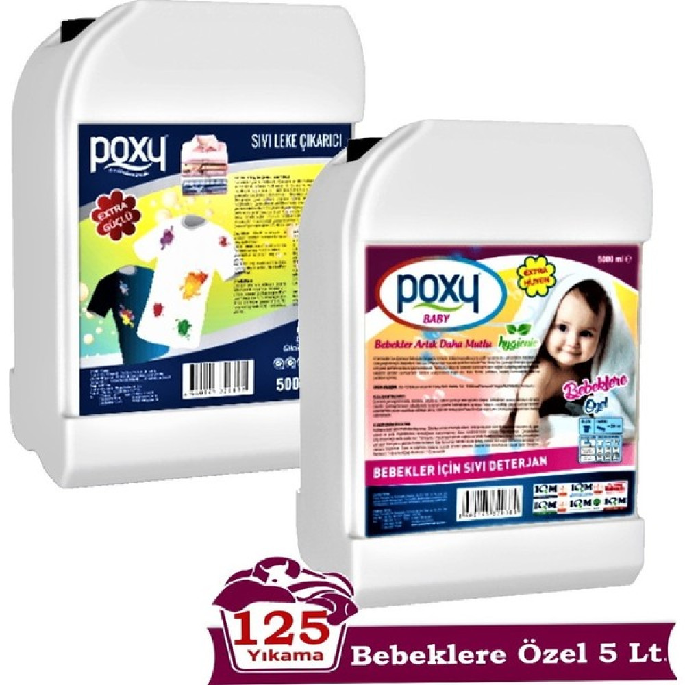 Poxy Bebeklere Özel Sıvı Çamaşır Deterjanı 5 Lt (125 Yıkama) & Sıvı Çamaşır Leke Çıkarıcı 5 Lt Çamaşır Yıkama Fiyatı
