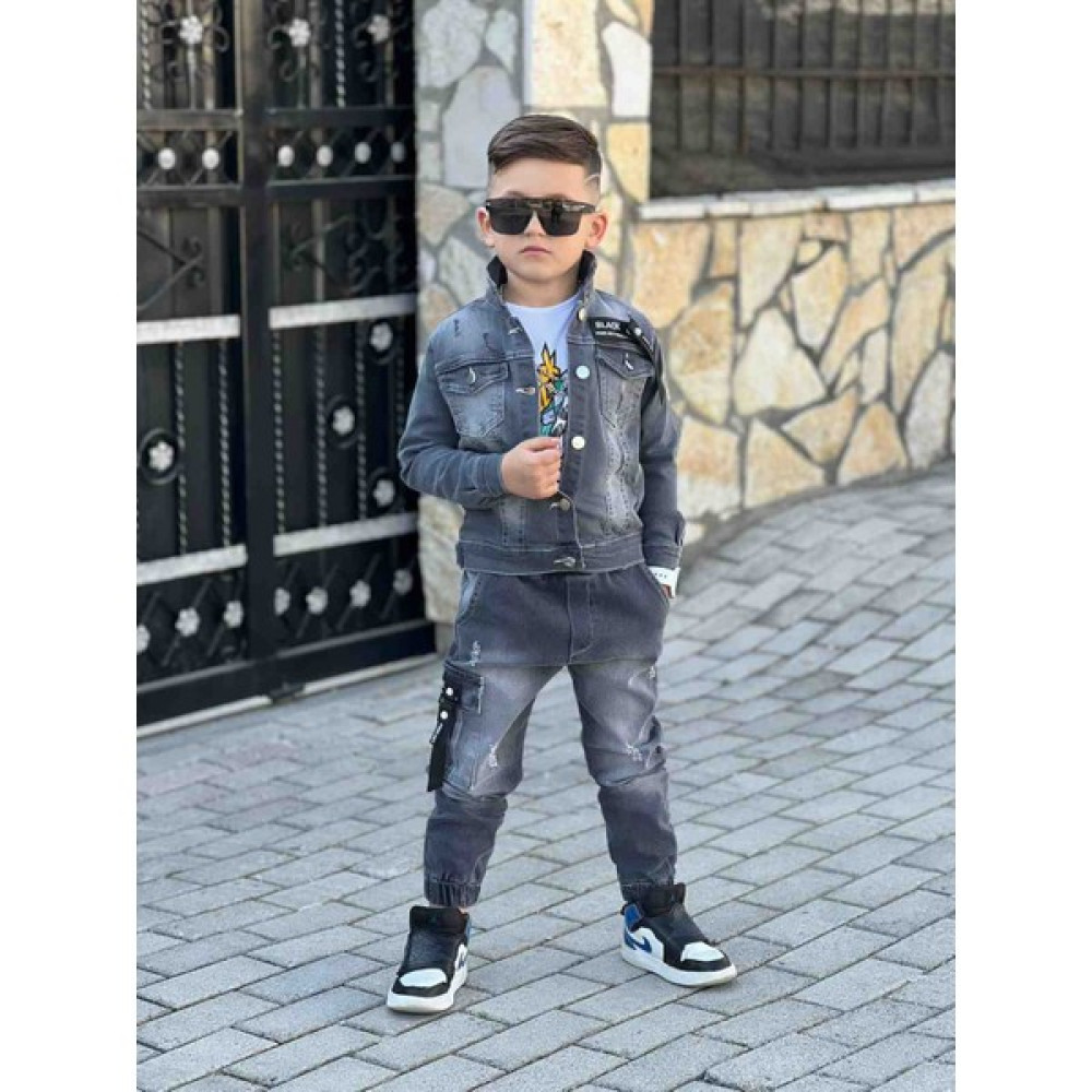 Poyraz Kids Erkek Çocuk Kot Ceket Kot Kargo Pantolon ve Tişört Takım Bayramlık Kombin Erkek Çocuk Giyim Takımı Fiyatı