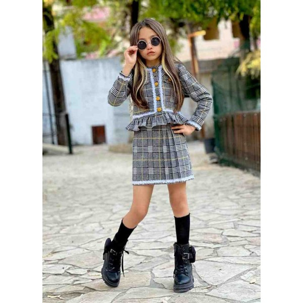 Poyraz Kids Kız Çocuk Ekose Çizgili Ceket Piliseli Etek ve Çorap Takım Bayramlık Kombin Kız Çocuk Giyim Takımı Fiyatı