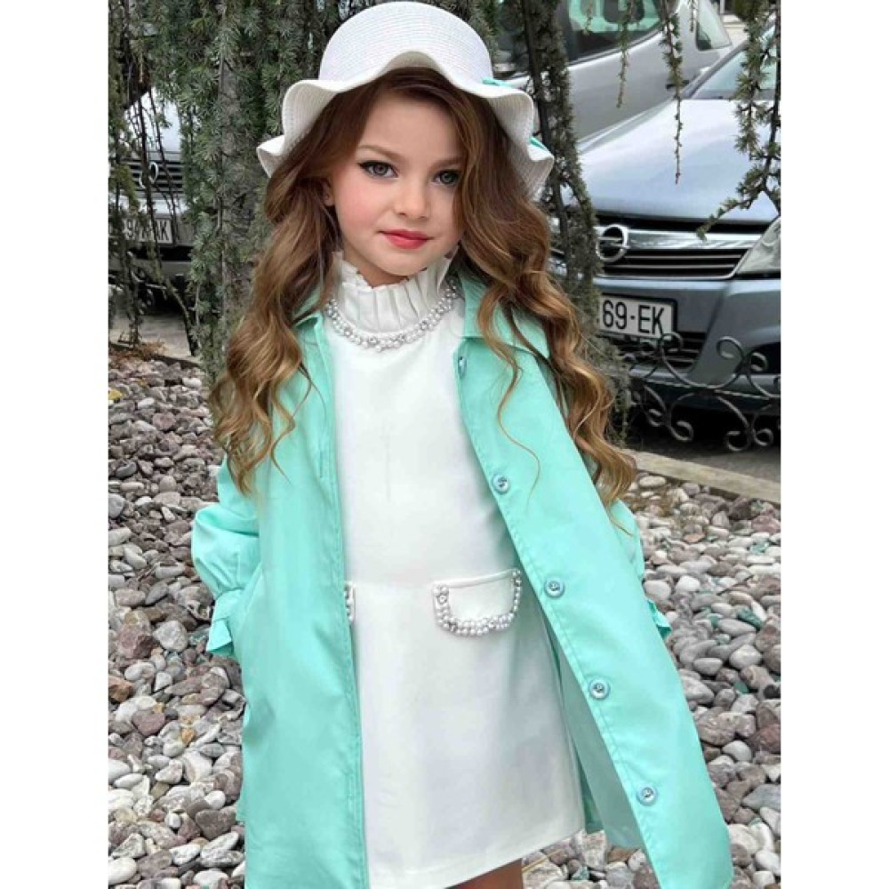 Poyraz Kids Kız Çocuk Trenç Inci Detaylı Elbise ve Şapka Takım Bayramlık Kombin Kız Çocuk Giyim Takımı Fiyatı
