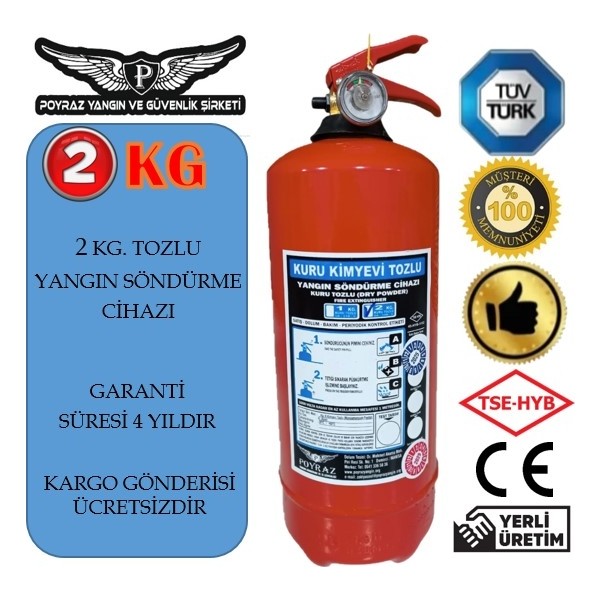 Poyraz Yangın Sondurme Tüpü Söndürücü Tupu 2kg Arac Tüpü 4yıl Garantıli Tüv-Türk Muayeneye Uyumlu 4 Yıl Garantılı Diğer Fiyatı