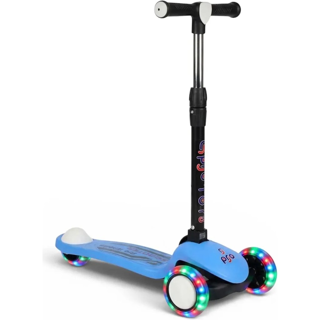 Pozart Pro Işıklı ve Katlanabilir LED Işıklı 3 Tekerlekli Çocuk Scooter 50KĞ Kapasite 3+Yaş - Mavi Diğer Fiyatı