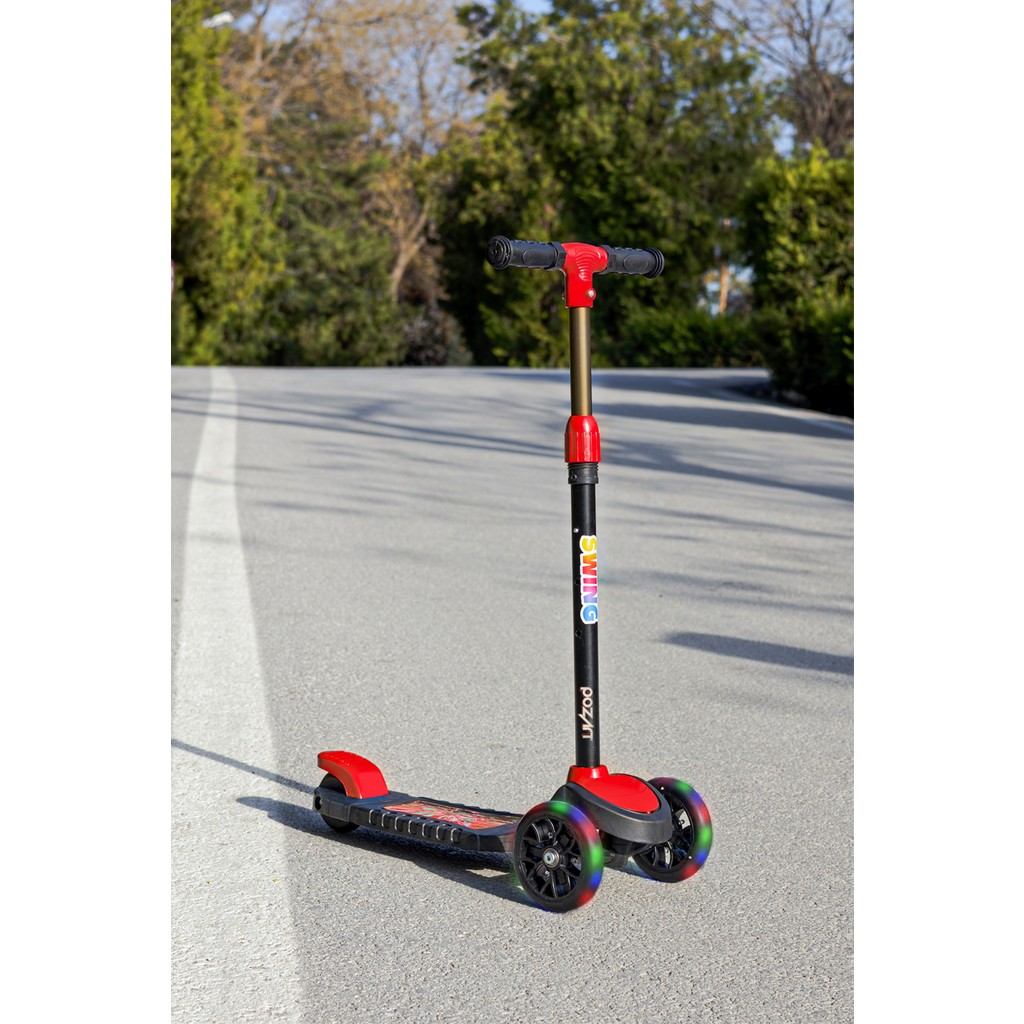 Pozart Swing 3tekerlekli LED Işıklı Çoçuk Scooter 40 kg Kapasiteli 3+Yaş - Kırmızı Diğer Fiyatı