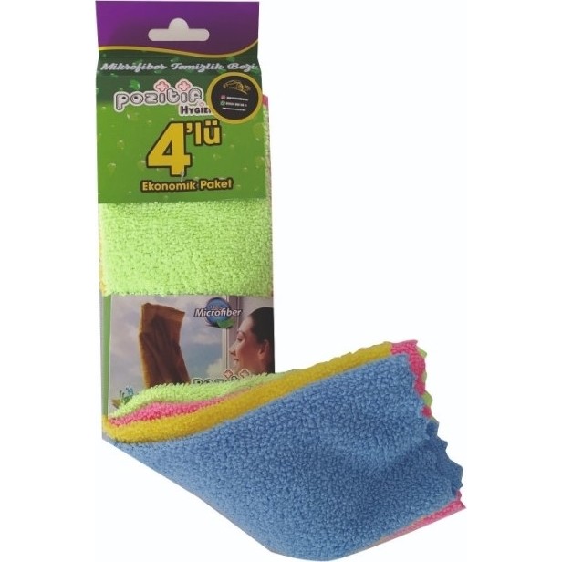 Pozitif Hygiene 4'lü Mikrofiber Temizlik Bezi Ekonomik Paket Profesyonel Sonuçlar İçin Tasarlandı Deterjan ve Temizlik Ürünleri Fiyatı