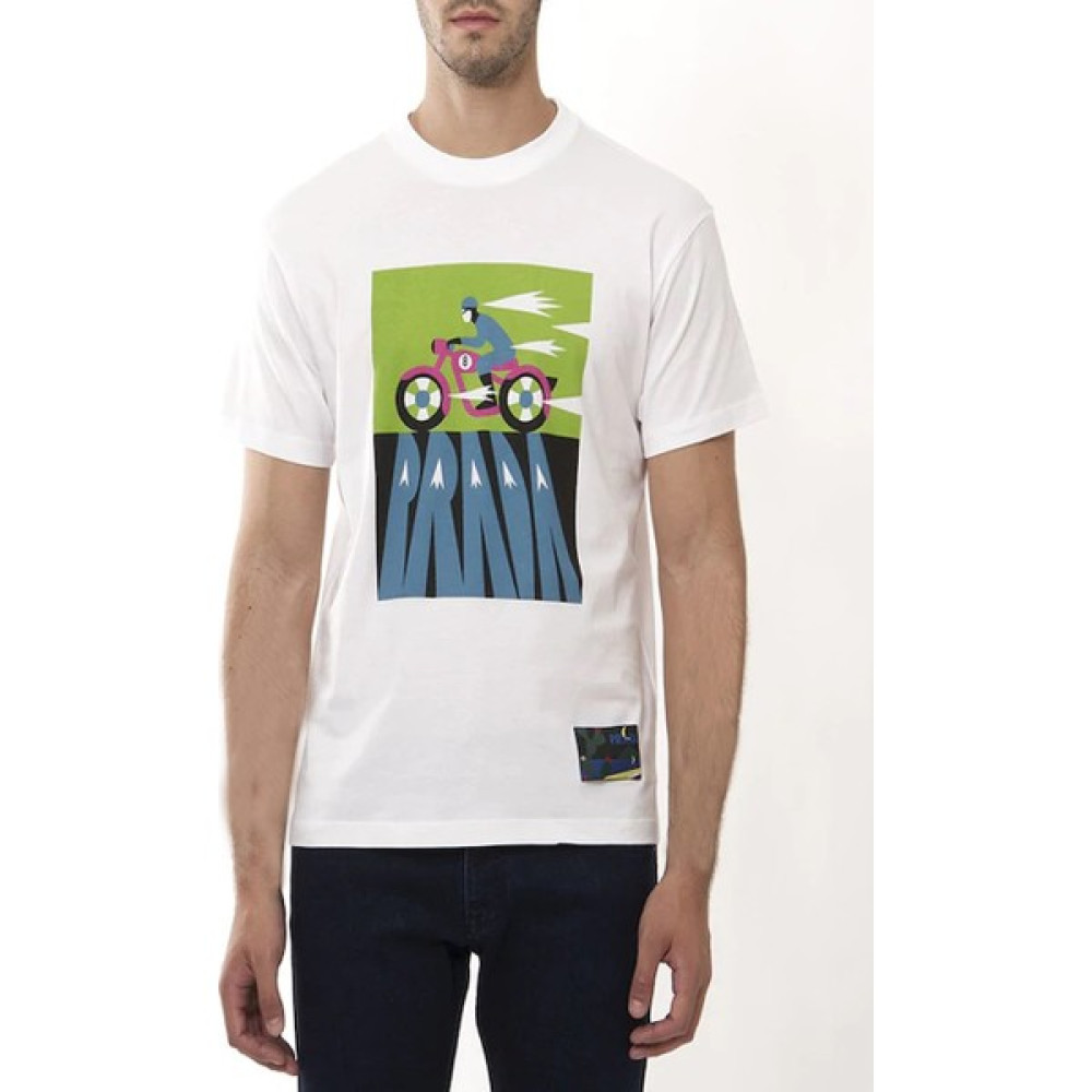 Prada Erkek Bisiklet Yaka Jwp Motorbike T Erkek T-shirt Fiyatı