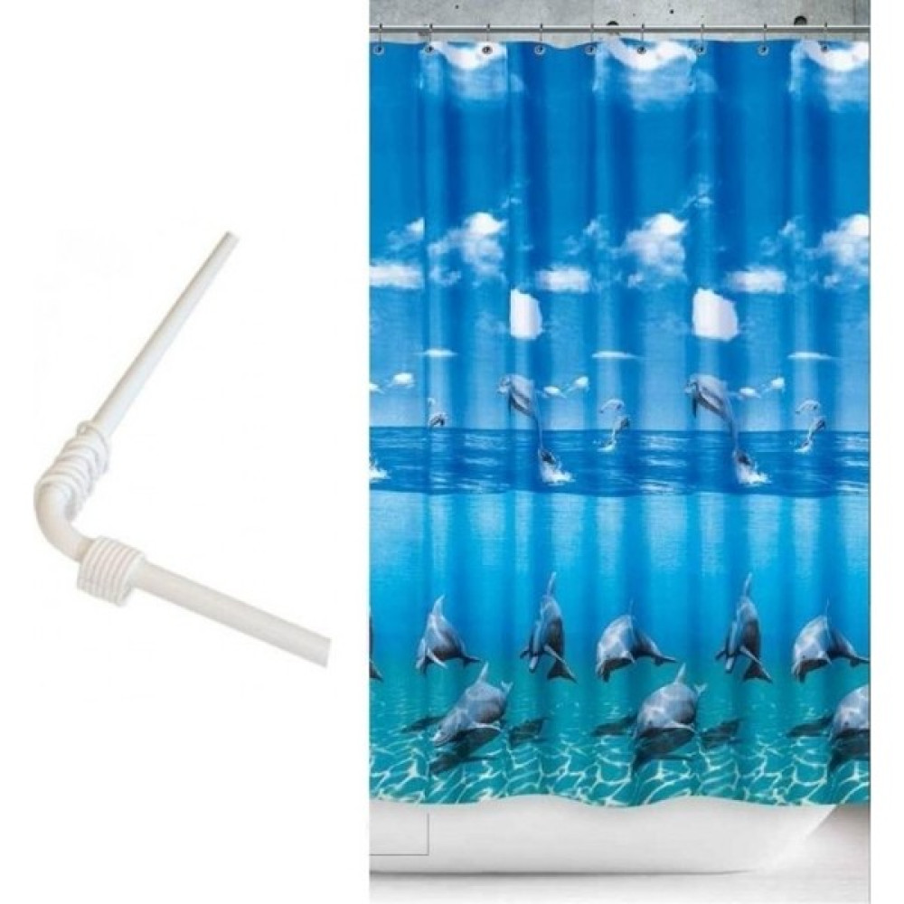 Prado Dolphin Banyo Perdesi, Duş Perdesi Çift Kanat 120X200CM Askı Hediyeli Duş / Banyo Perdesi Fiyatı