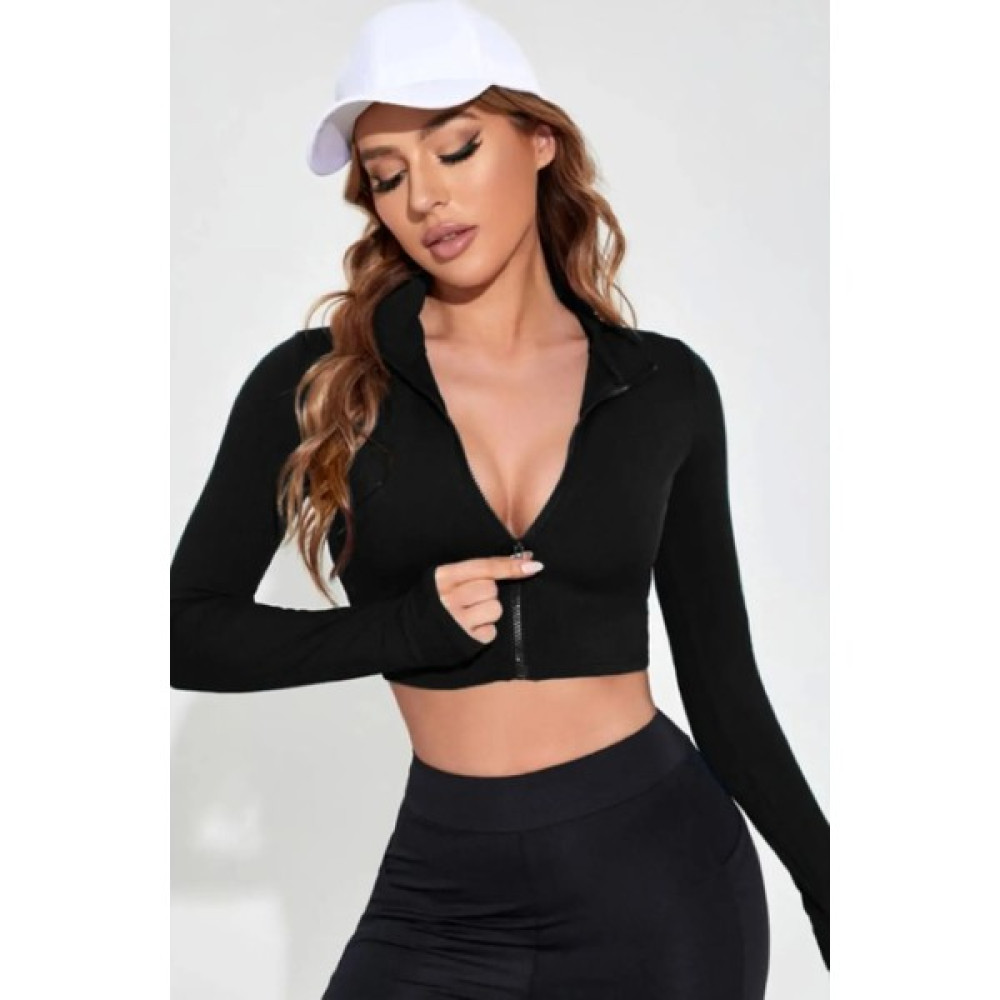 Prag Fermuarlı Uzun Kollu Parmaklık Detaylı Dik Yaka Crop Top Bluz Bluz Fiyatı