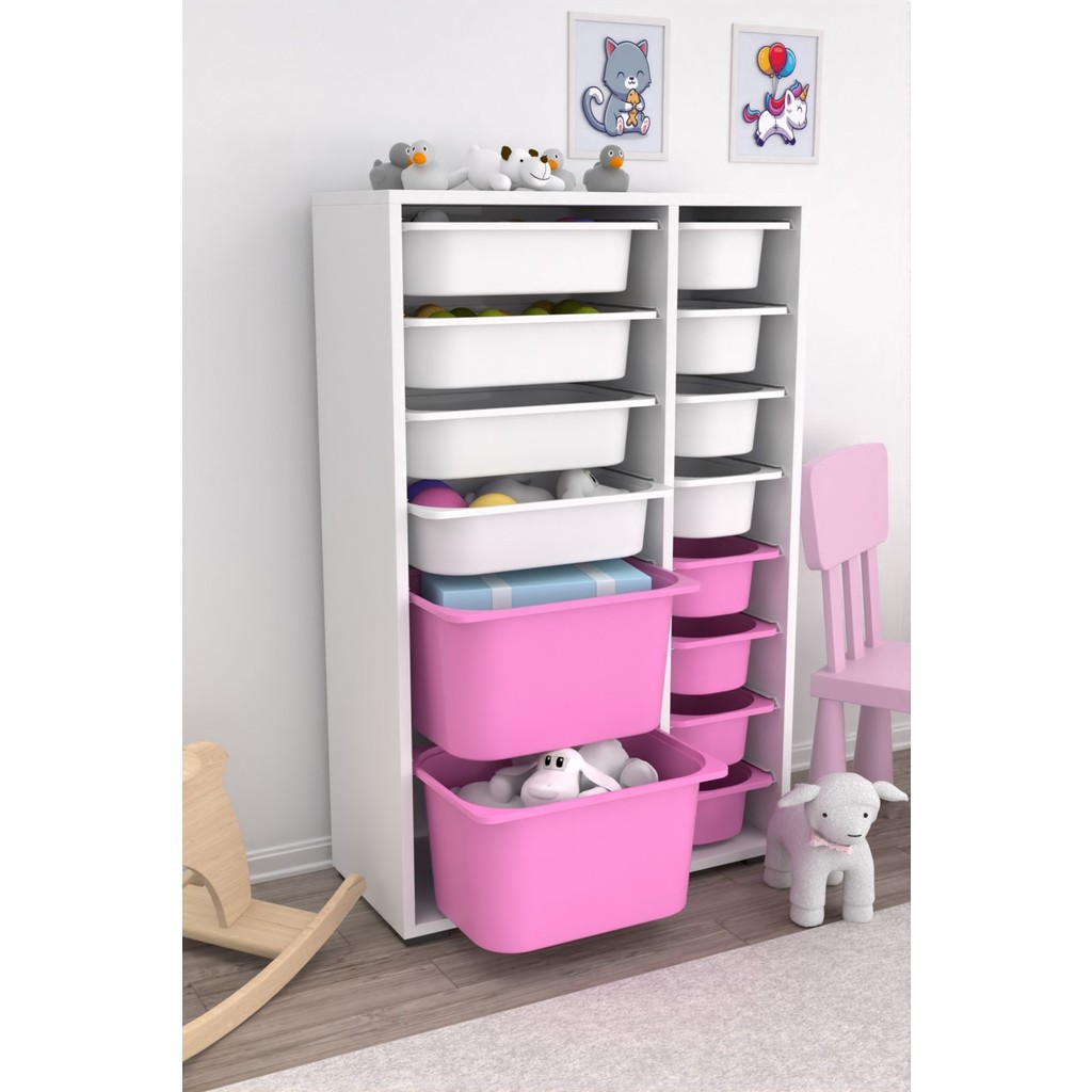 Pratico Çok Amaçlı Oyuncak Dolabı Açık Pembe Beyaz 69,5x30x109 cm BPA Free ve Yerli Üretim Anne Bebek Oyuncak Fiyatı