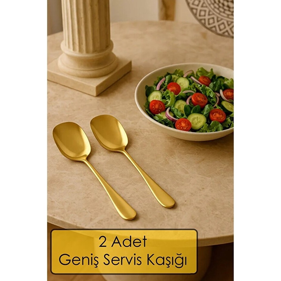 Pratik 2 Adet Paslanmaz Gold Çelik Lüx Servis Salata Kaşığı Spatula Çelik Yemek Servis Kaşığı 21CM SSD / Solid State Drive Fiyatı