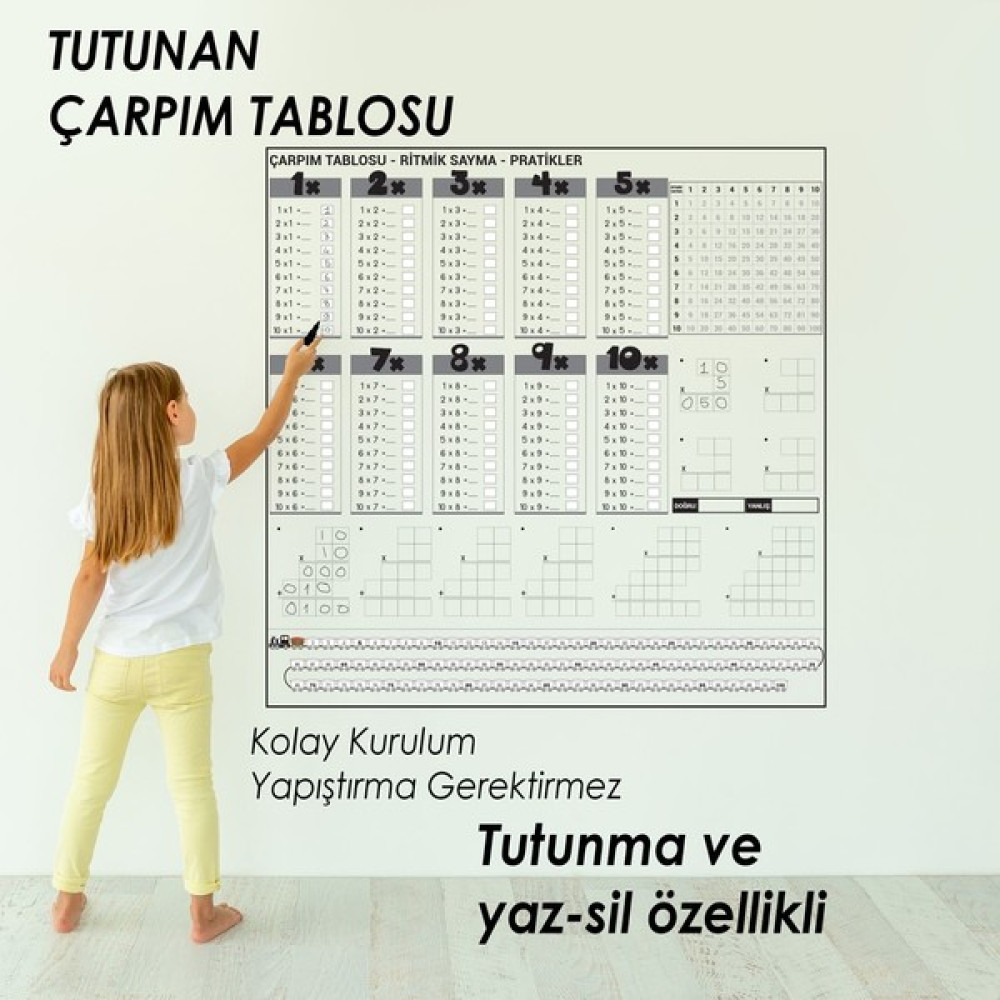 Pratik Çarpım Tablosu Kağıt Tahta 100X100 cm + 2 Adet Doldurulabilir Beyaz Tahta Kalemi Yazı Tahtası Kalemi Fiyatı