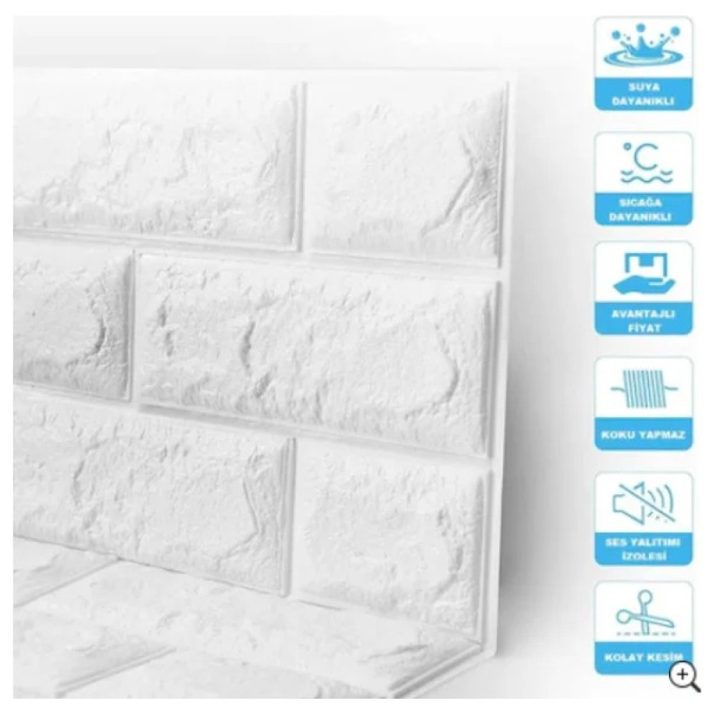 Pratik Duvarlar Kendinden Yapışkanlı Duvar Kağıdı 3D Duvar Kağıdı Taş Desen Duvar Kağıdı - Beyaz - 70 x 38 cm Duvar Kağıdı Fiyatı