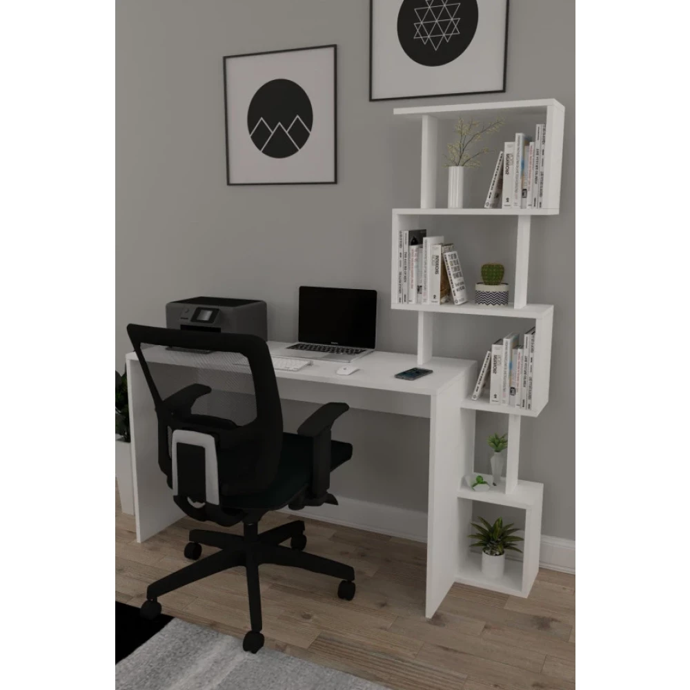 Pratik Kitaplikli Calisma Masasi Beyaz 120X50 Çalışma Masası Fiyatı