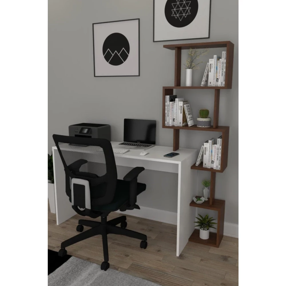 Pratik Kitaplikli Calisma Masasi Beyaz Ceviz 120X50 Çalışma Masası Fiyatı