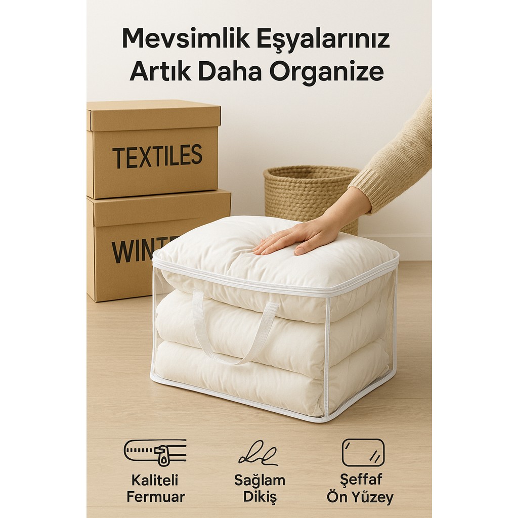 Pratik Saklama Hurcu 40X48X15CM - Katlanabilir, Fermuarlı, Yatak Altı & Dolap Içi Hurç - Beyaz - 1 Adet Diğer Fiyatı