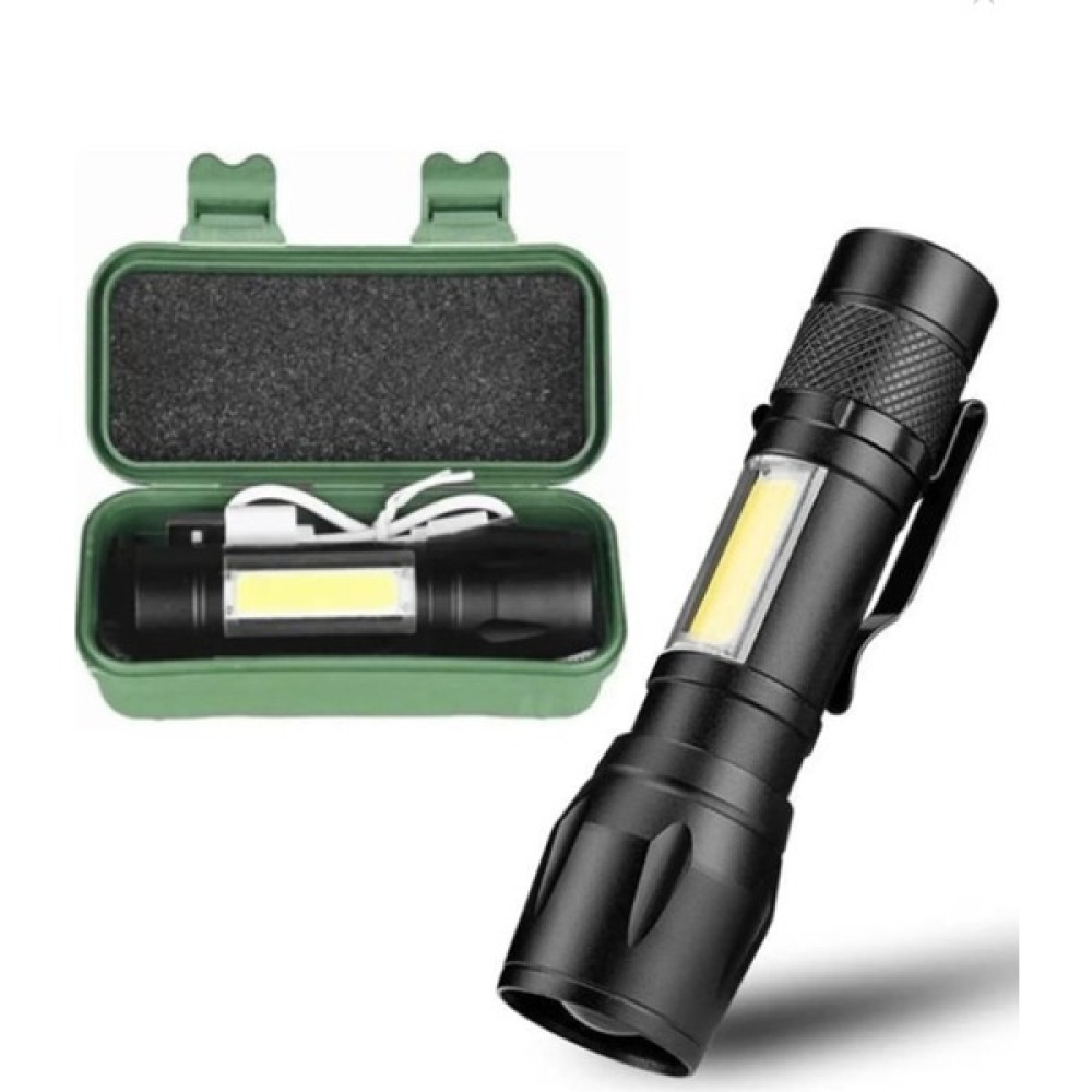 Pratikmağazam Ultra Güçlü 2500 Lumens + 5W Cob LED USB Şarjlı El Feneri Kutulu Kamp Feneri Avcılık Feneri Yeni-Model El Feneri Fiyatı