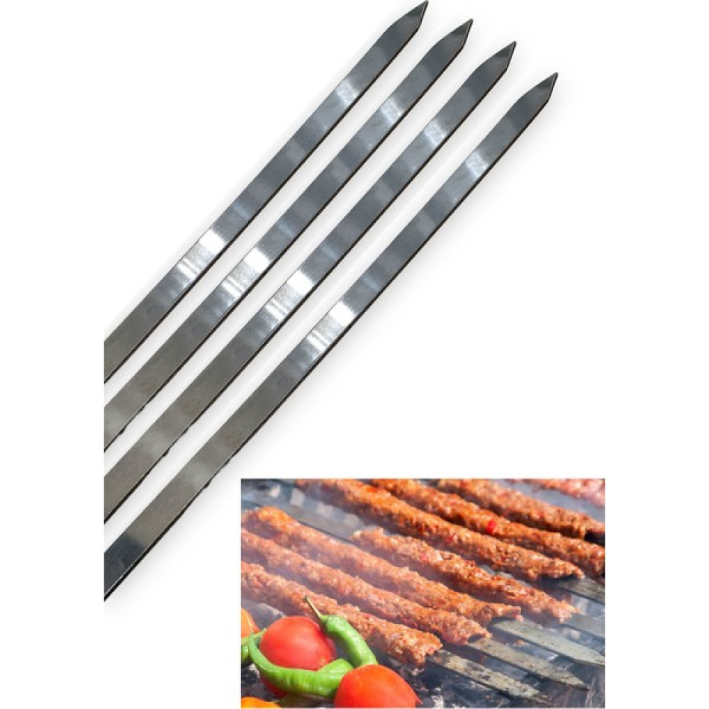 Pratikoutdoor Paslanmaz Çelikten (Krom) 3mm Adana Kebab Şiş 2.5CMX60CM (4 Adet) Mangal & Barbekü Malzemeleri Fiyatı