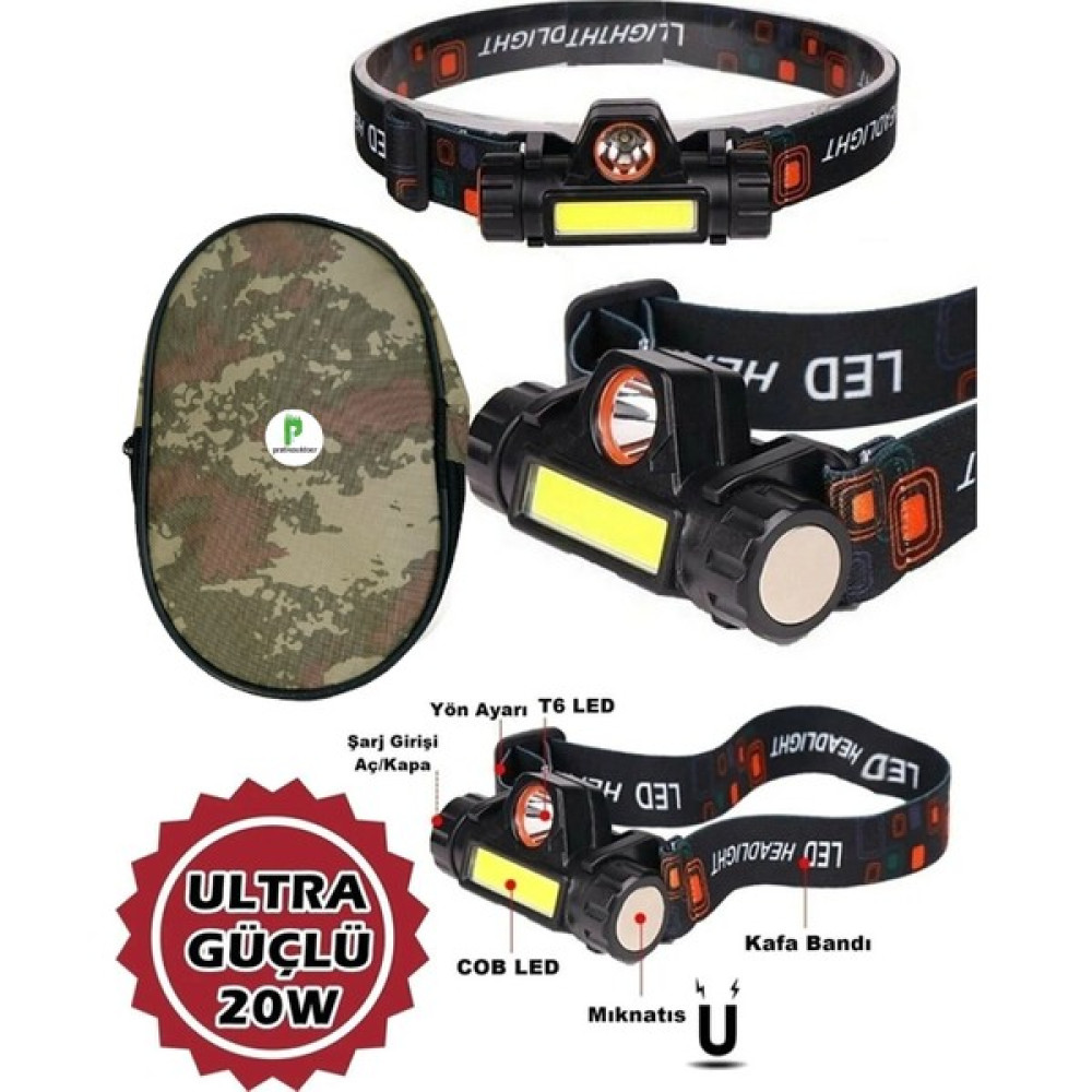 Pratikoutdoor Şarjlı Kafa Lambası, 3 Fonksiyonlu LED Işıklı Kafa Lambası ve Çantası Kafa Feneri Fiyatı