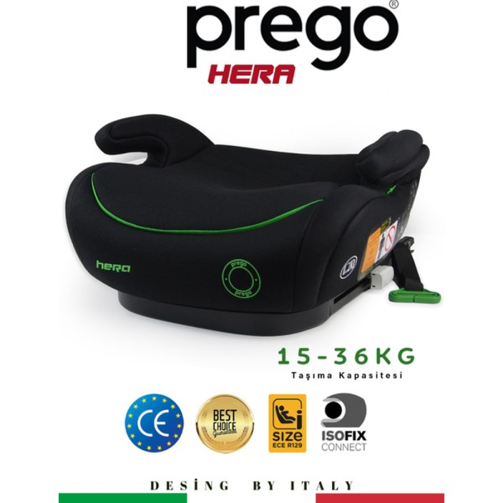 Prego Hera 15-36 kg Emniyet Kemeriyle Kullanılabilen Isofixli Yükseltici Oto Koltuğu - Yeşil Bebek Oto Koltuğu Fiyatı
