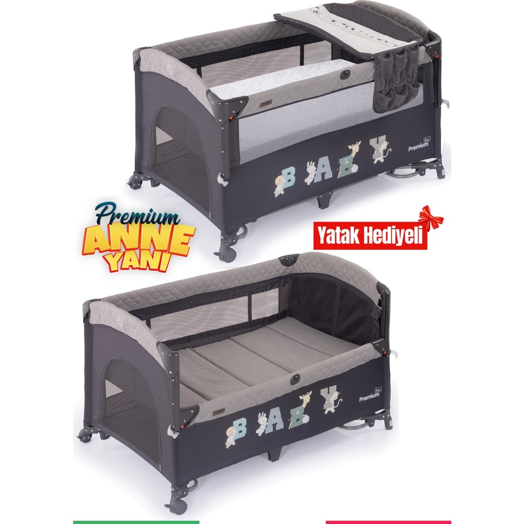 Prego Premium Line Alt Açma Üniteli Anne Yanı Oyun Parkı + Yatak Hediyeli - Gri Diğer Fiyatı