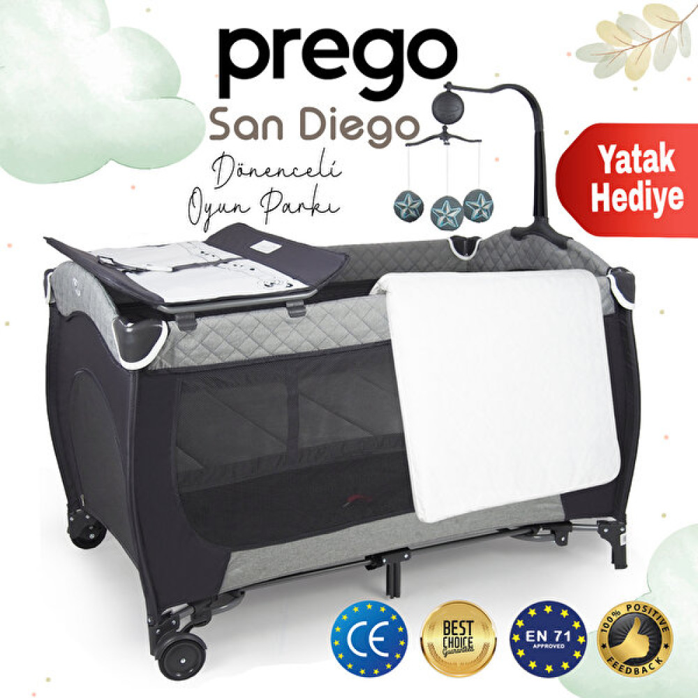 Prego San Diego Plus Oyun Parkı 70*120 cm + Yatak - Gri Park Yatak / Oyun Parkı Fiyatı