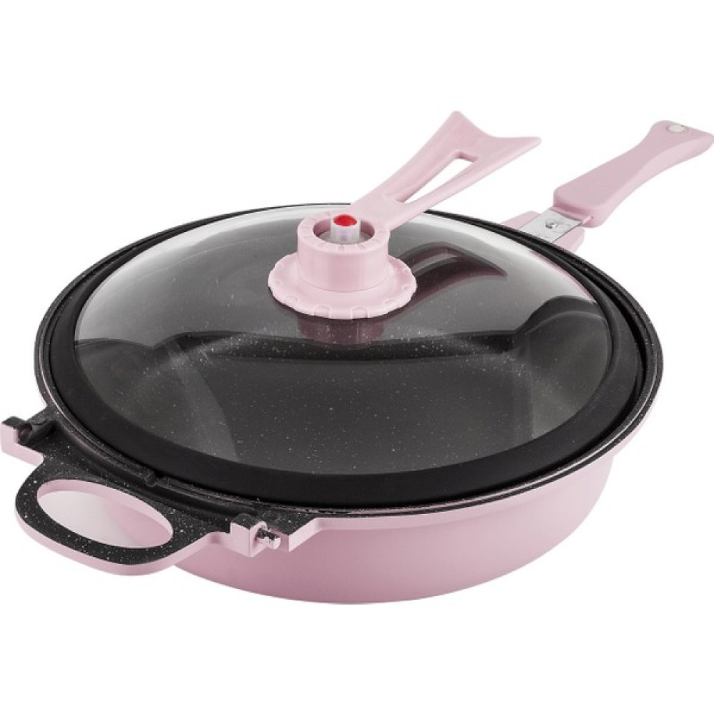 Premier Ppp 3261 32 Cm. Bio Granit Vakumlu Cam Kapaklı Çift Taraflı Tava - 32 cm - Pembe Tavalar Fiyatı