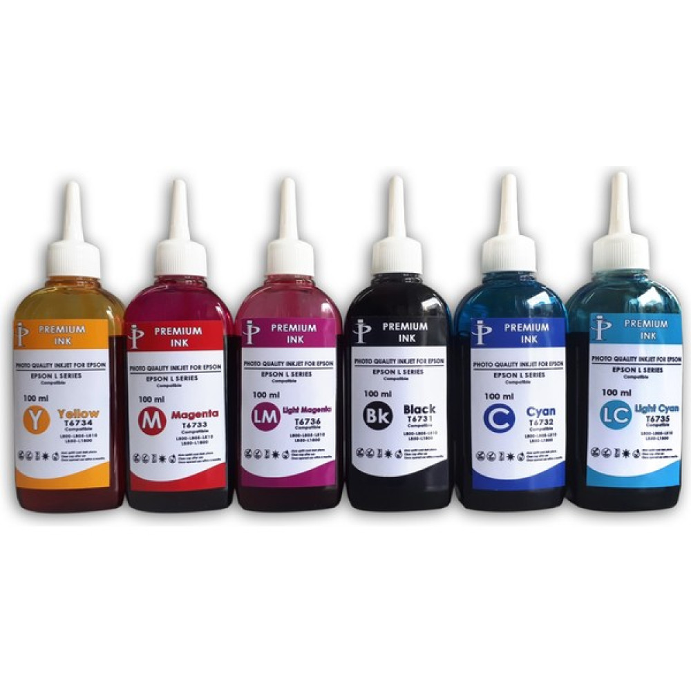 Premium İnk Epson L800, L805, L810, L850, L1800 Uyumlu Mürekkep 6X100 ml Set (Extra Solma Direnci) - Epson 6 Renk Kartuşlar Fiyatı